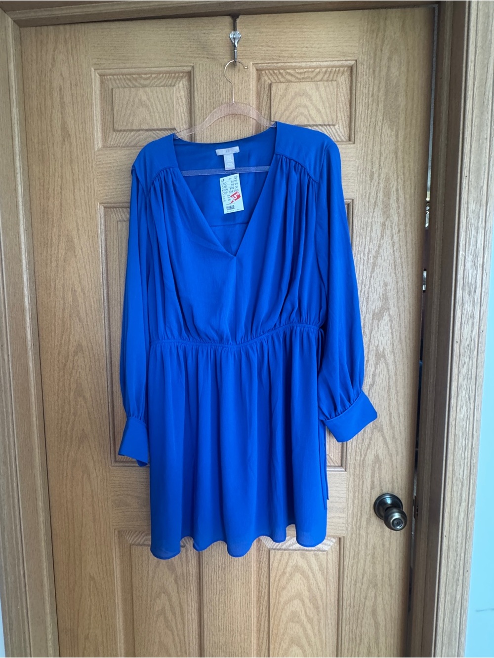 NWT H&M Cobalt Royal Blue Chiffon Long Sleeve Dress V-Neck Plus Size XXL 2X